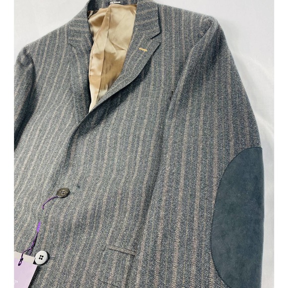 Bartorelli Napoli GIO MATTO Gray Brown Striped Wool Patches Blazer Mens 38R NWT - Picture 3 of 8